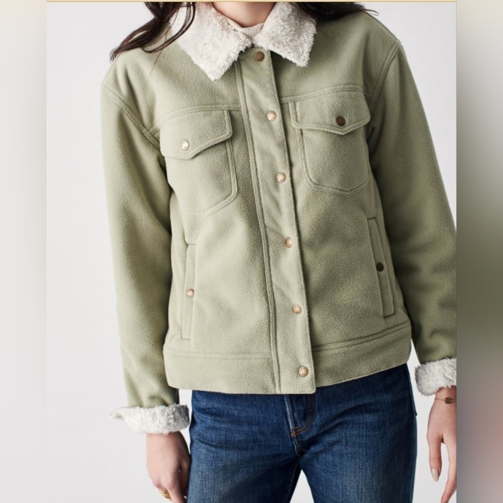 FAHERTY High Pile Fleece Lined Trucker Jacket Sz Large In Sea Grass Green